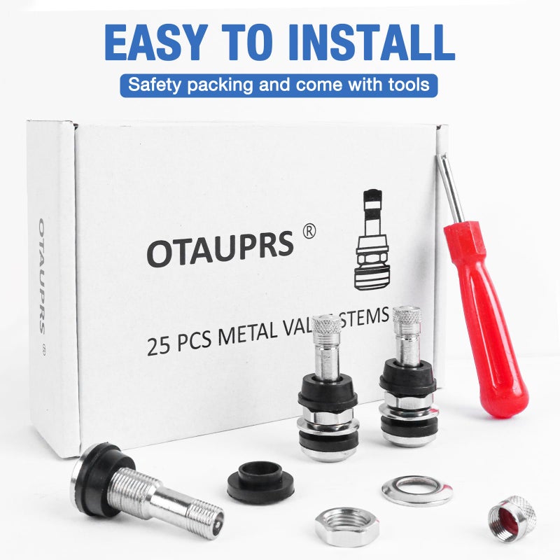 OTAUPRS 25 PCS TR416 Metal Valve Stems  Bolt in Tire Valve Stem  High Pressure Valve Stems  Outer Mount Fits 0.453"" and 0.625"" Rim Holes - Image 2